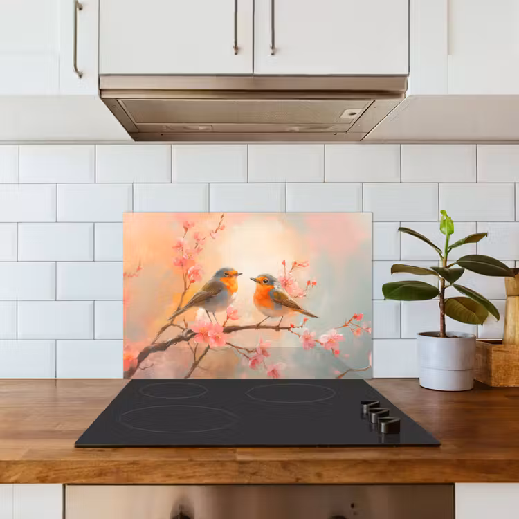 Spatscherm keuken - Roodborstjes - Sierlijk - Bloesemtak — 6
