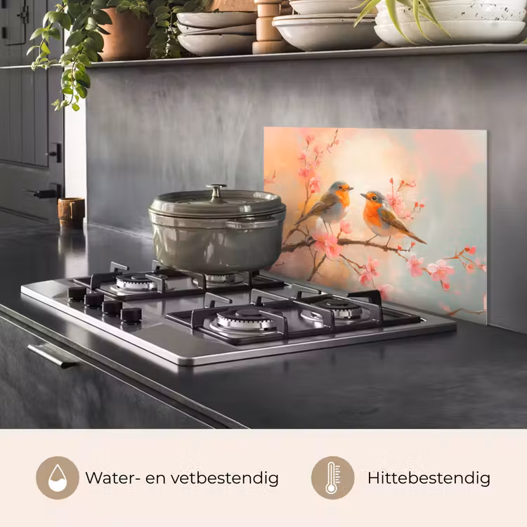 Spatscherm keuken - Roodborstjes - Sierlijk - Bloesemtak — 7