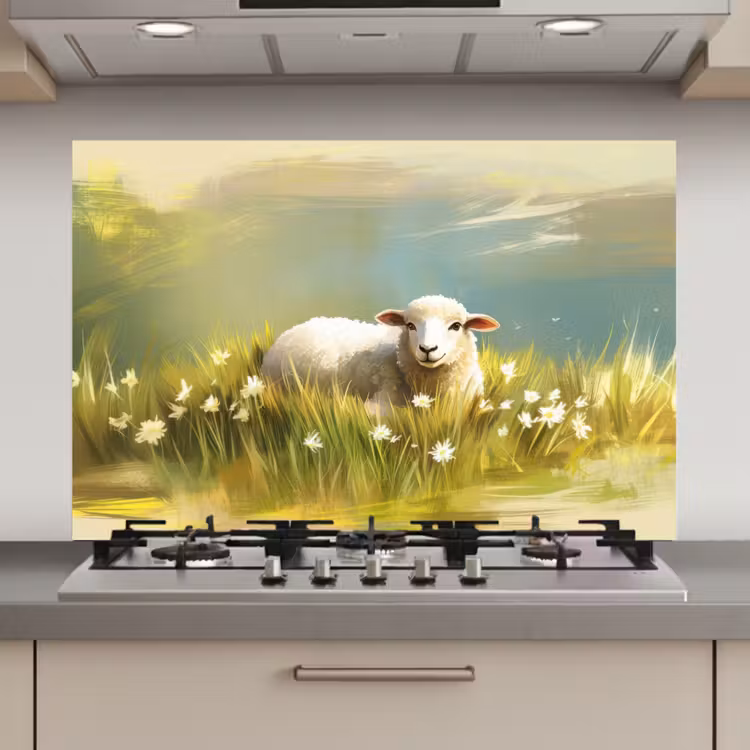 Spatscherm keuken - Schaap - Weide - Groen — 1