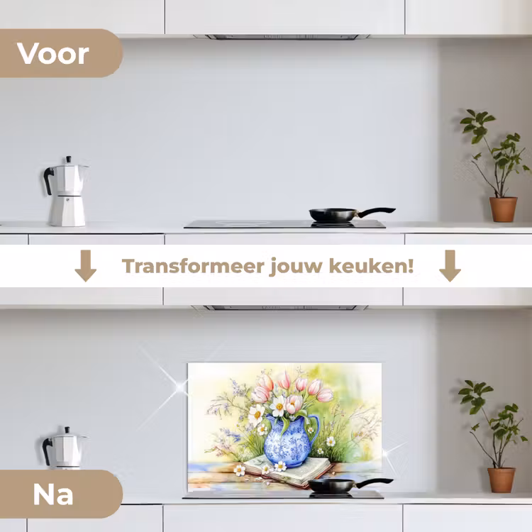Spatscherm keuken - Vaas - Delftsblauw - Madeliefjes — 3