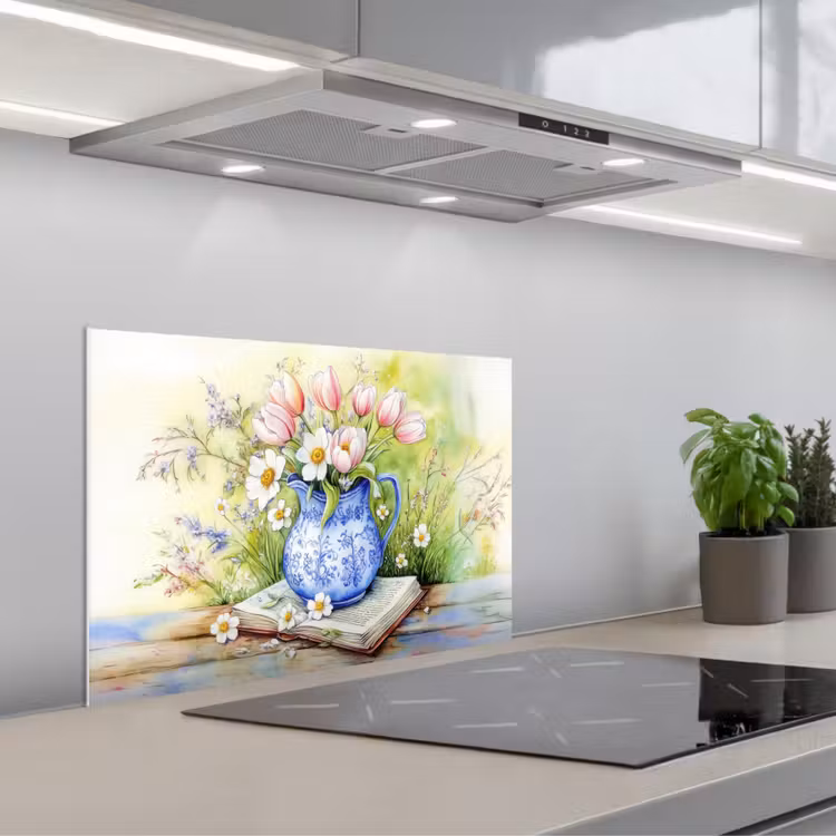 Spatscherm keuken - Vaas - Delftsblauw - Madeliefjes — 5