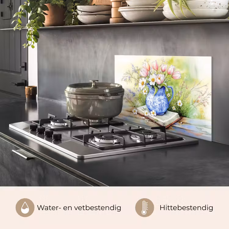 Spatscherm keuken - Vaas - Delftsblauw - Madeliefjes — 7