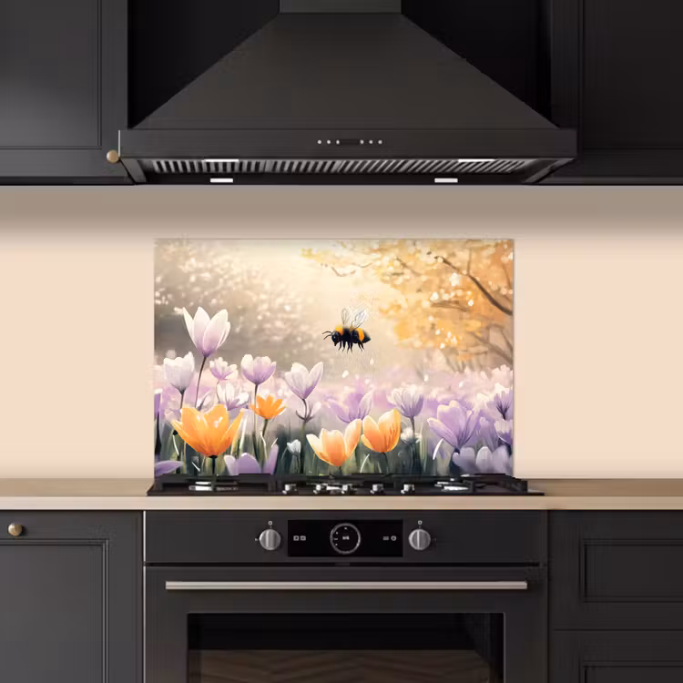 Spatscherm keuken - Viooltjes - bij - Zonlicht — 2