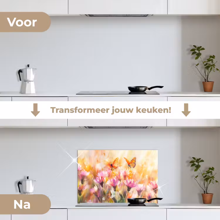 Spatscherm keuken - Vlinders - Oranje - Bloemen — 3