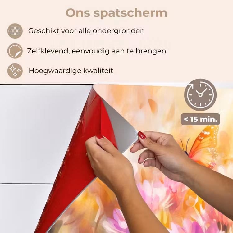 Spatscherm keuken - Vlinders - Oranje - Bloemen — 4