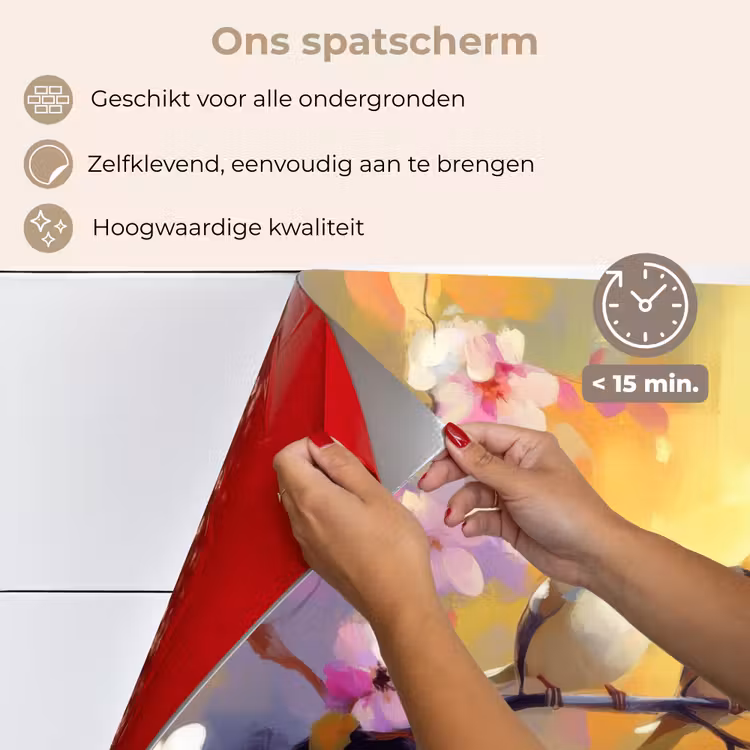 Spatscherm keuken - Vogels - Bloemen - Roze — 4