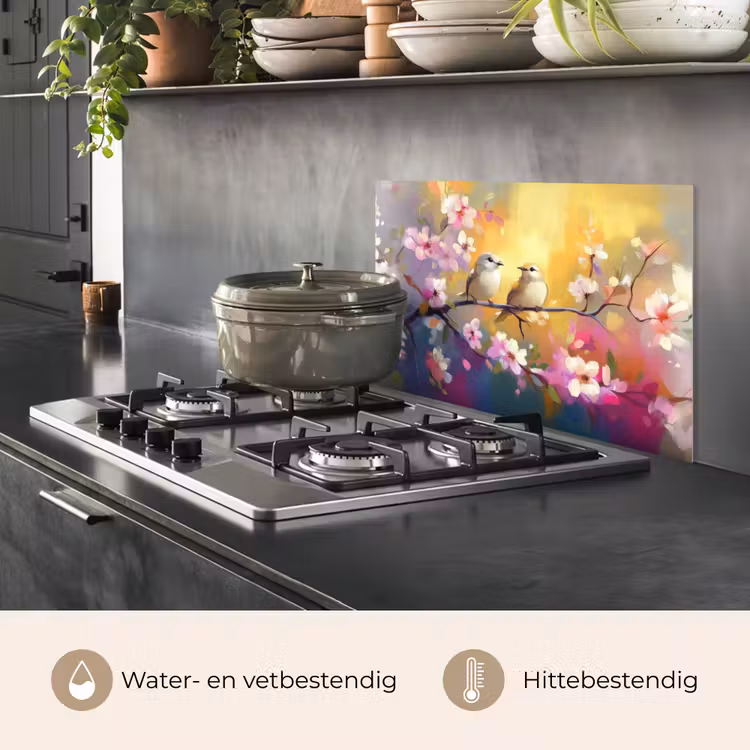 Spatscherm keuken - Vogels - Bloemen - Roze — 7