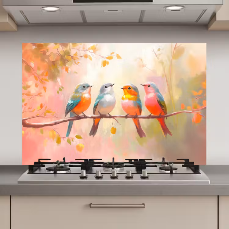 Spatscherm keuken - Vogels - Kleurrijk - Tak — 1