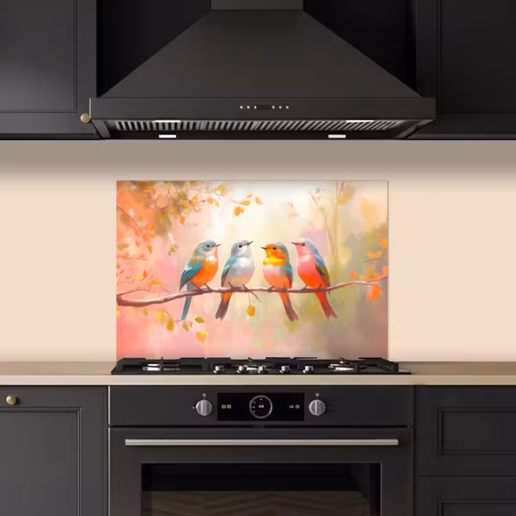 Spatscherm keuken - Vogels - Kleurrijk - Tak — 2