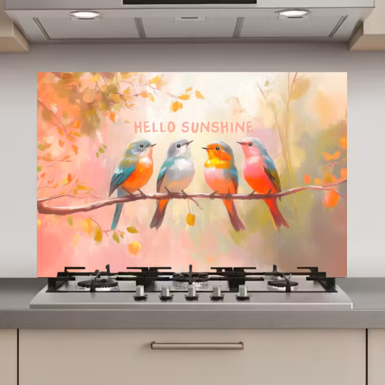 Spatscherm keuken - Vogels - Tak - Quote - Roze — 1
