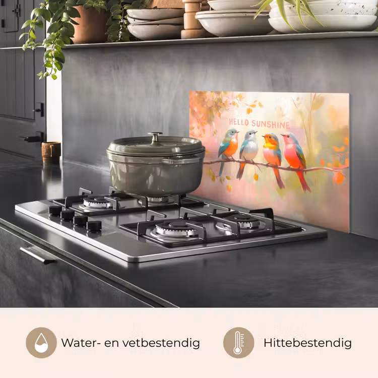 Spatscherm keuken - Vogels - Tak - Quote - Roze — 7
