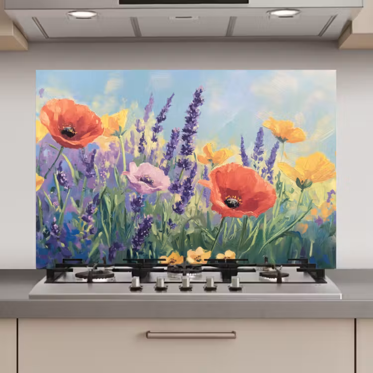 Spatscherm keuken - Weide - Bloemen - Kleurrijk — 1