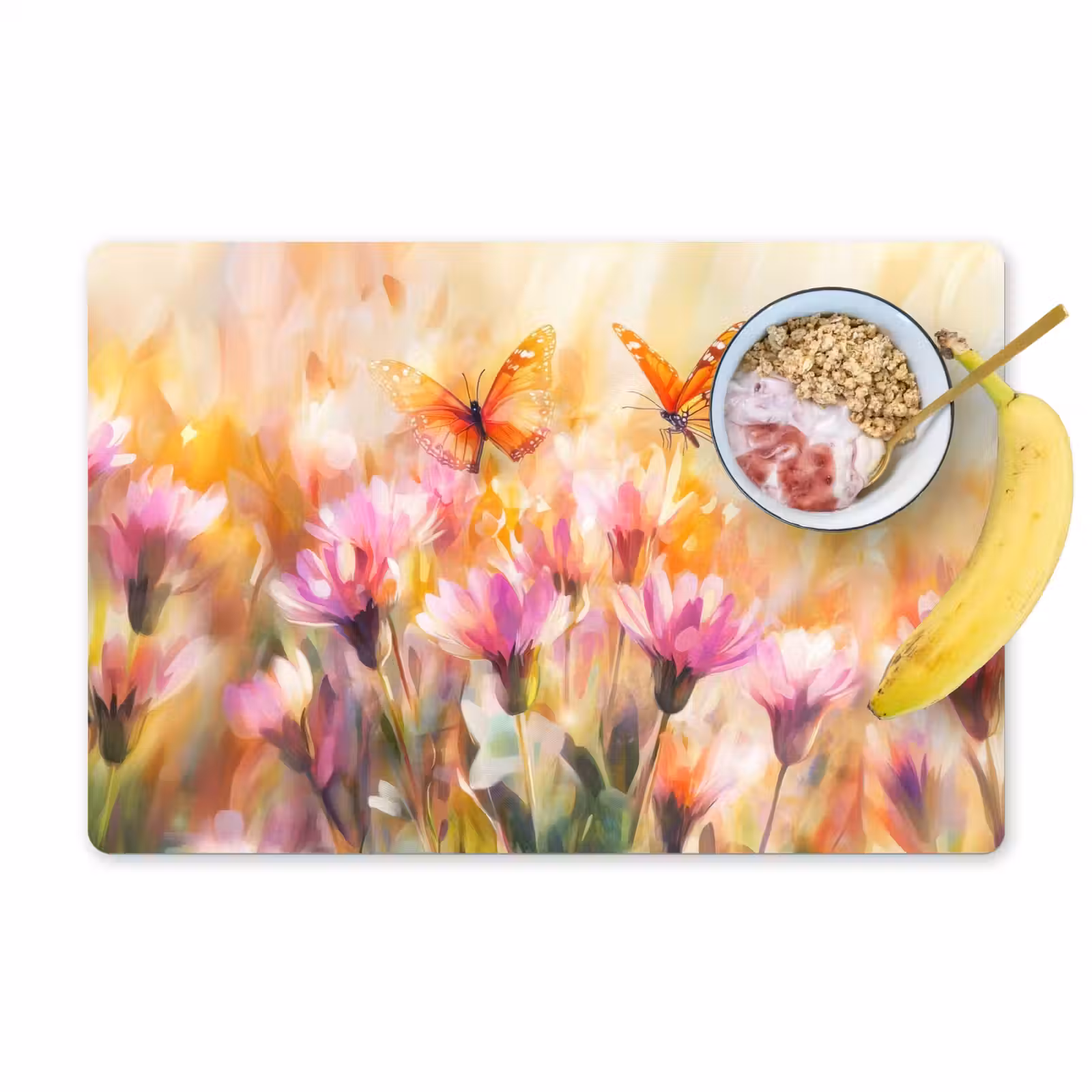 Placemat - 6 stuks - Vlinders - Oranje - Bloemen — 1