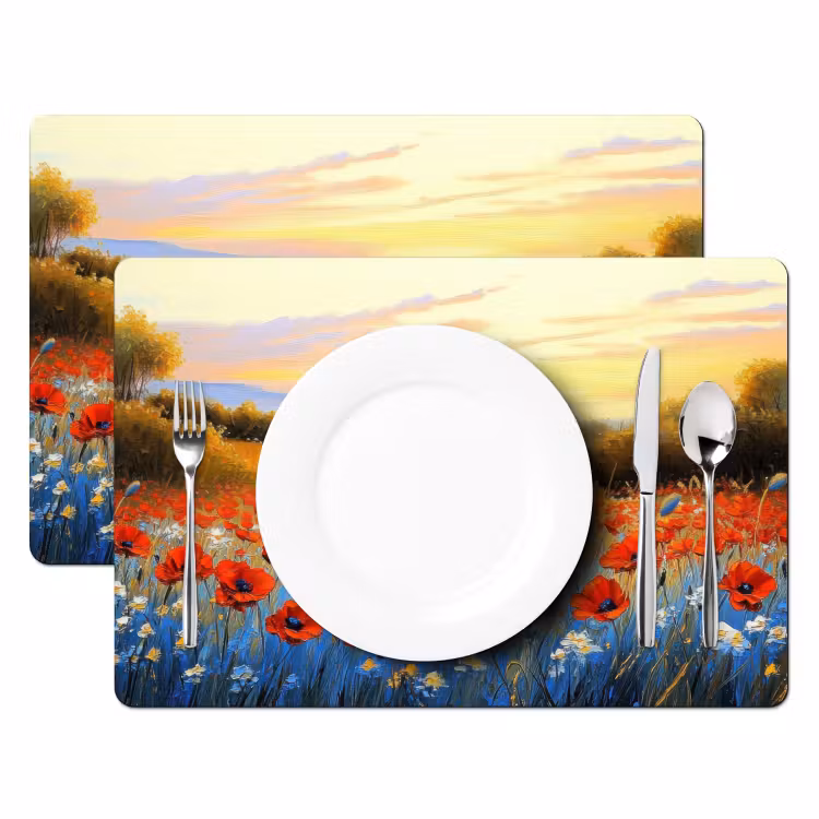Placemat - 6 stuks - Klaproos - Bloemenveld - Kleurrijk — 2