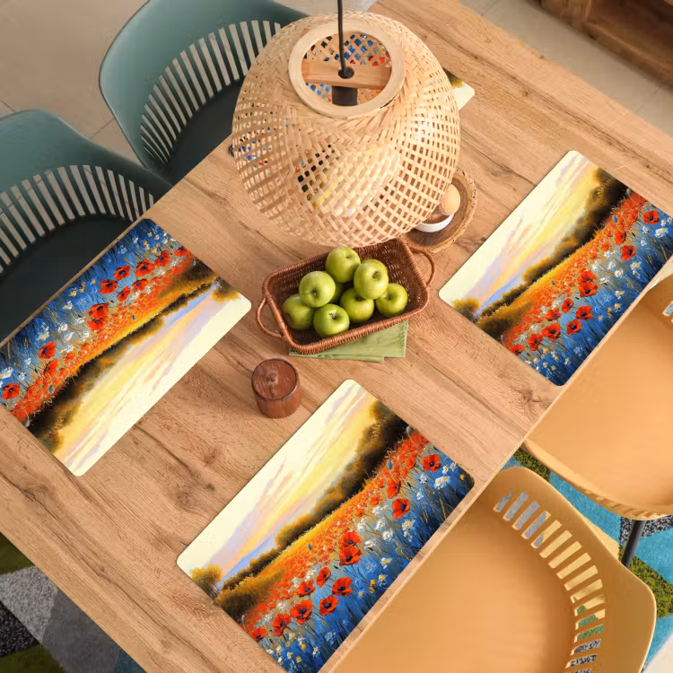 Placemat - 6 stuks - Klaproos - Bloemenveld - Kleurrijk — 6