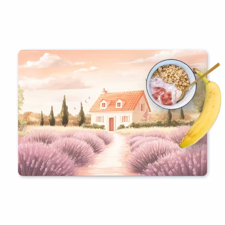 Placemat - 6 stuks - Lavendelveld - Huis - Paars — 1