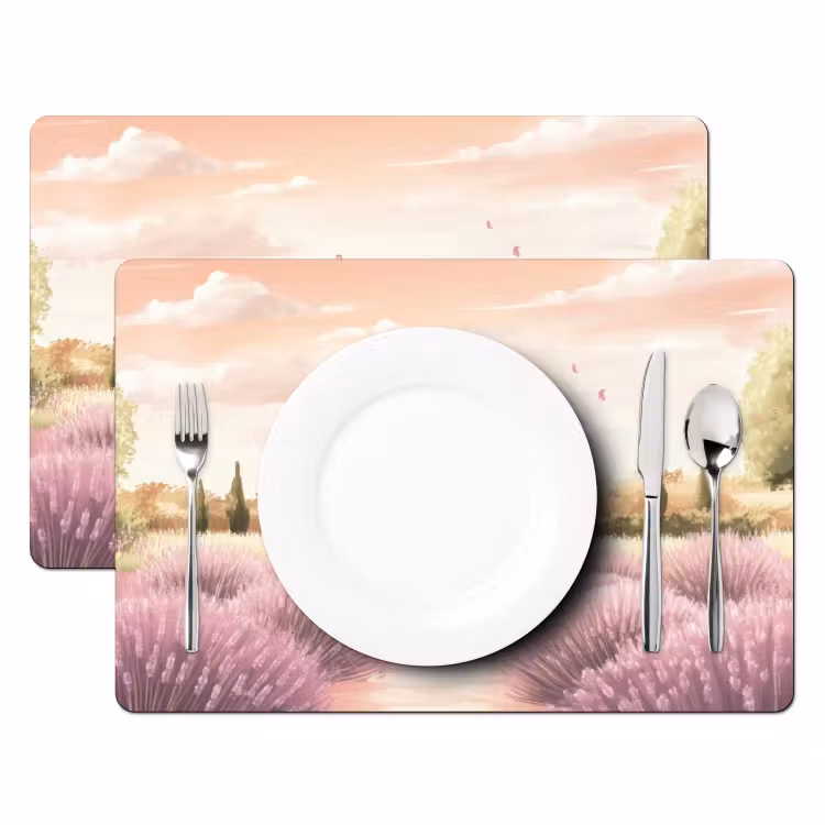 Placemat - 6 stuks - Lavendelveld - Huis - Paars — 2