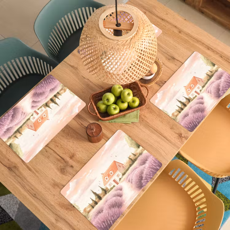 Placemat - 6 stuks - Lavendelveld - Huis - Paars — 6