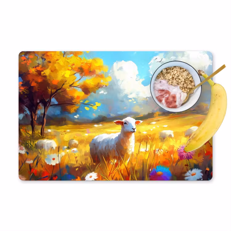 Placemat - 6 stuks - Schaap - Weide - Bloemen — 1