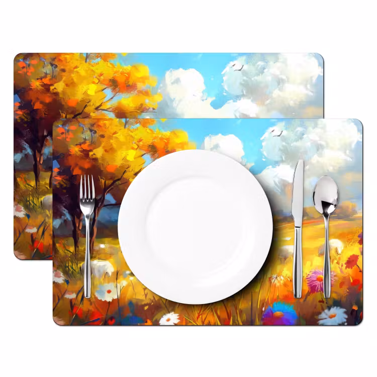 Placemat - 6 stuks - Schaap - Weide - Bloemen — 2