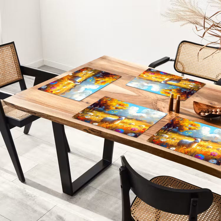 Placemat - 6 stuks - Schaap - Weide - Bloemen — 5