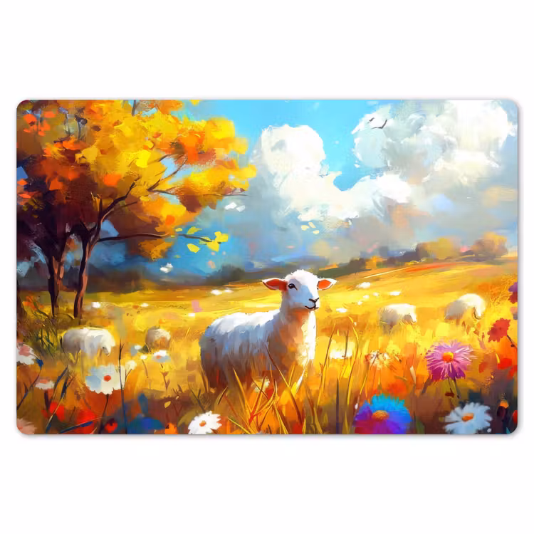 Placemat - 6 stuks - Schaap - Weide - Bloemen — 7