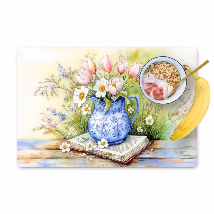Placemat - 6 stuks - Vaas - Delftsblauw - Madeliefjes — 1