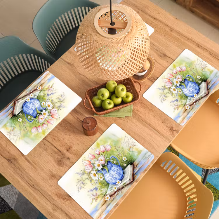 Placemat - 6 stuks - Vaas - Delftsblauw - Madeliefjes — 6