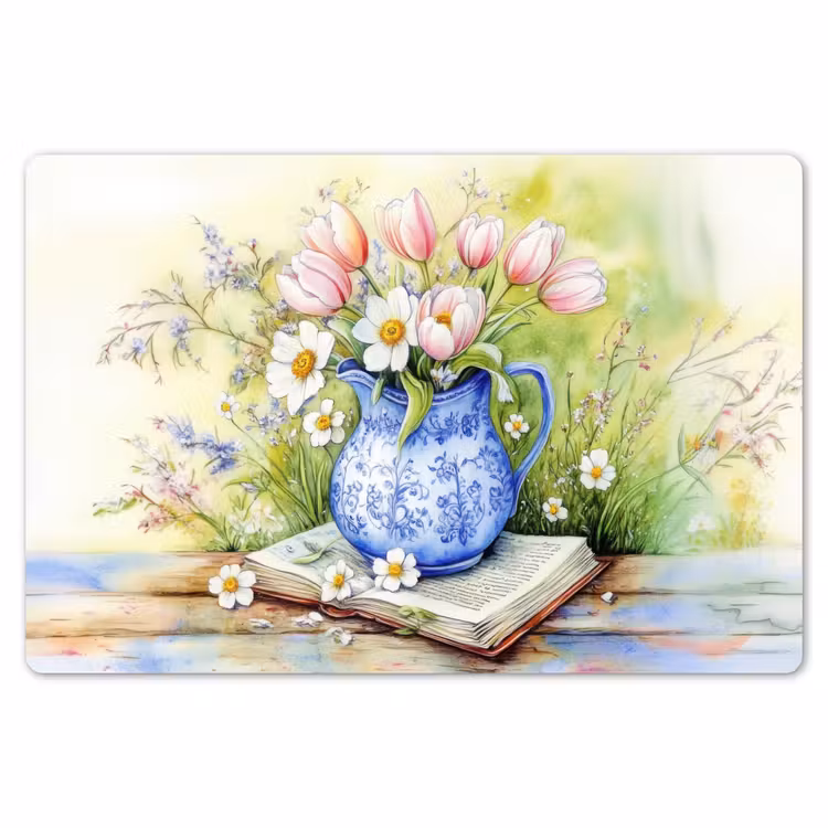 Placemat - 6 stuks - Vaas - Delftsblauw - Madeliefjes — 7