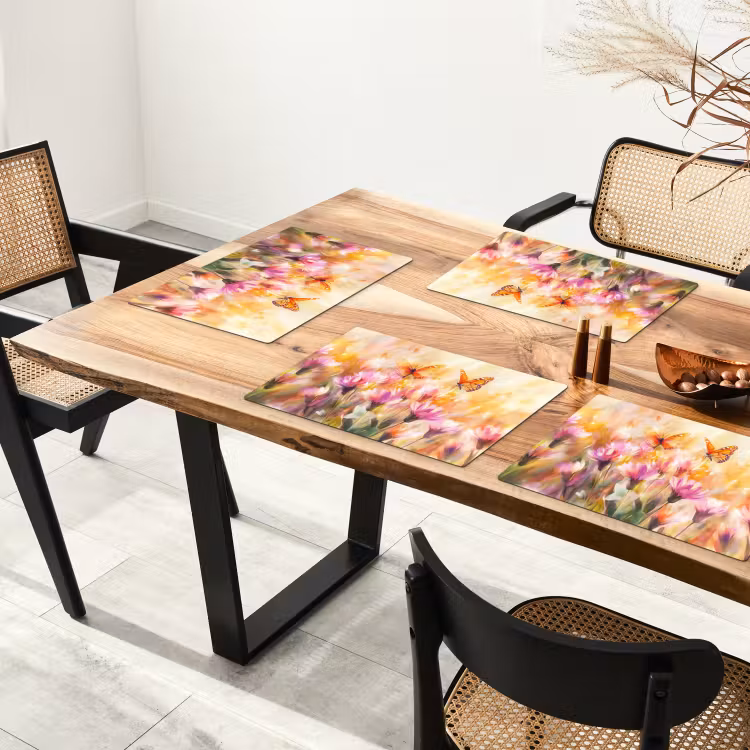 Placemat - 6 stuks - Vlinders - Oranje - Bloemen — 5