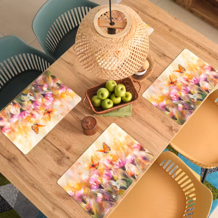 Placemat - 6 stuks - Vlinders - Oranje - Bloemen — 6