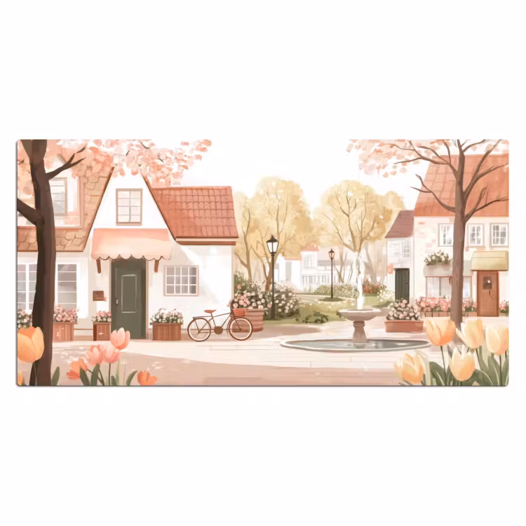 Bureau onderlegger - Dorpsplein - Fontein - Tulpen — 1