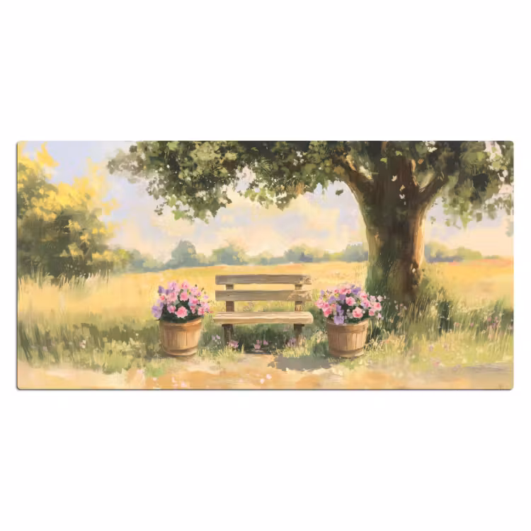 Bureau onderlegger - Houten bankje - Bloempotten - Landschap — 1
