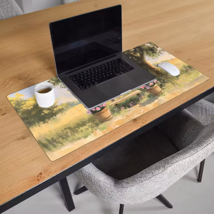 Bureau onderlegger - Houten bankje - Bloempotten - Landschap — 2