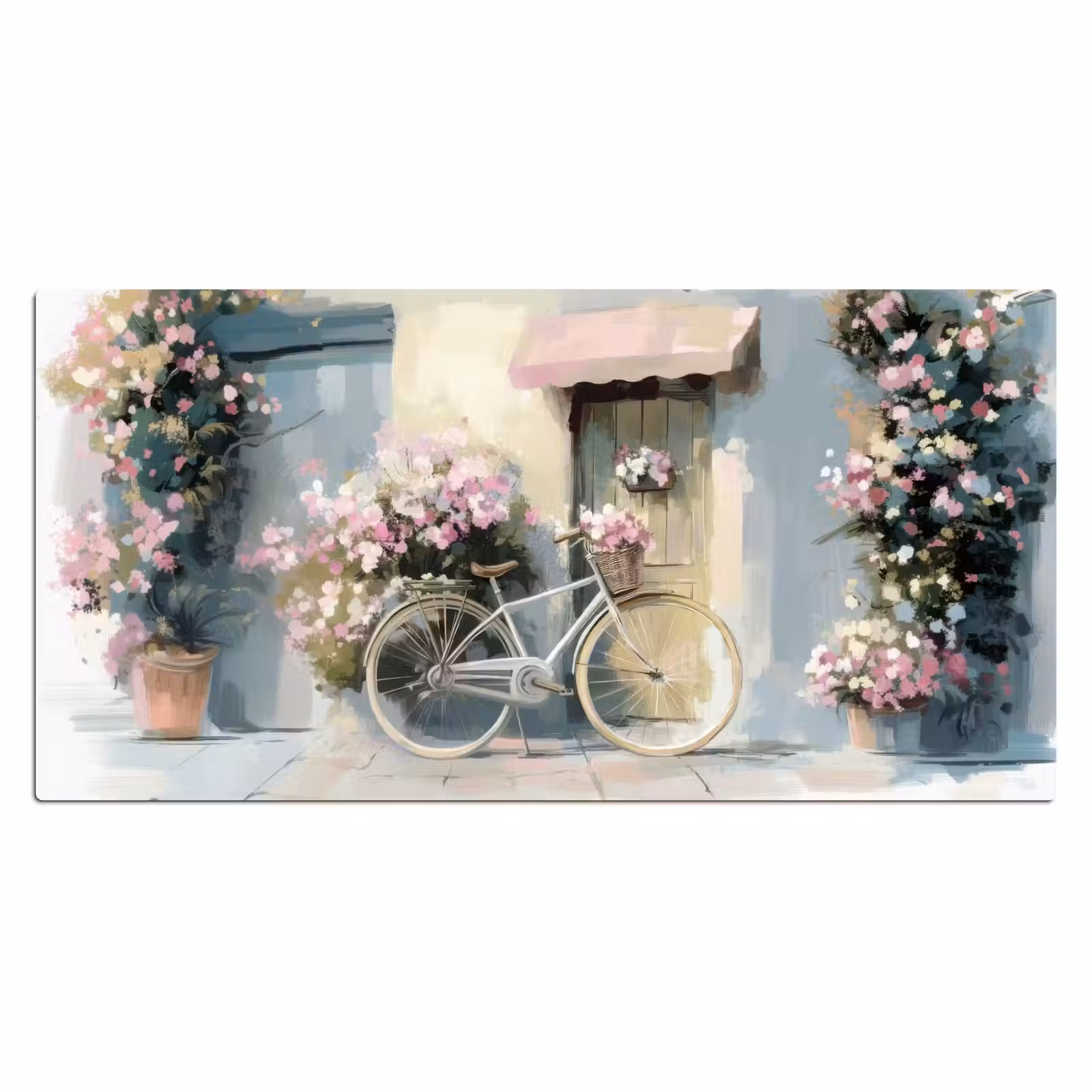 Bureau onderlegger - Fiets - Pastelkleuren - Bloemen — 1