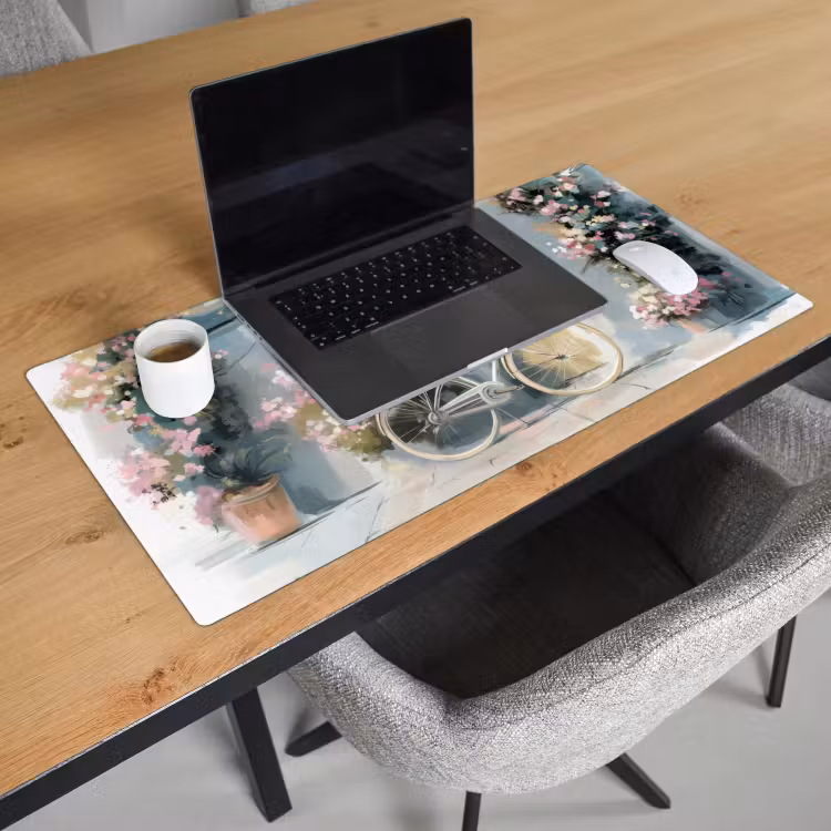 Bureau onderlegger - Fiets - Pastelkleuren - Bloemen — 2