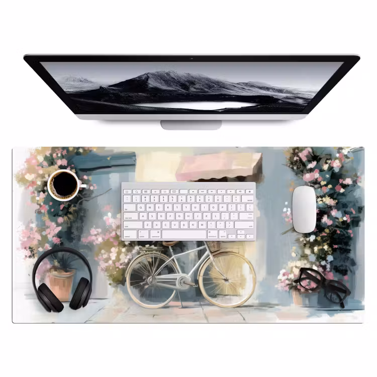 Bureau onderlegger - Fiets - Pastelkleuren - Bloemen — 3