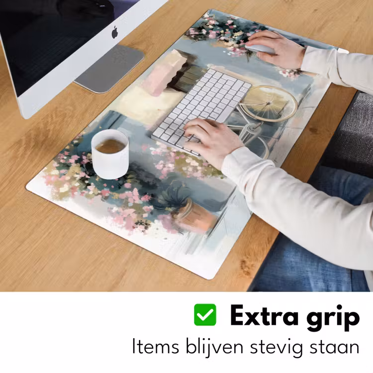 Bureau onderlegger - Fiets - Pastelkleuren - Bloemen — 5