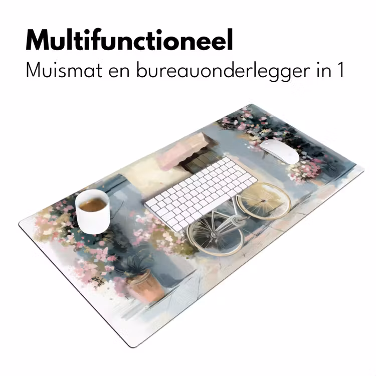 Bureau onderlegger - Fiets - Pastelkleuren - Bloemen — 6
