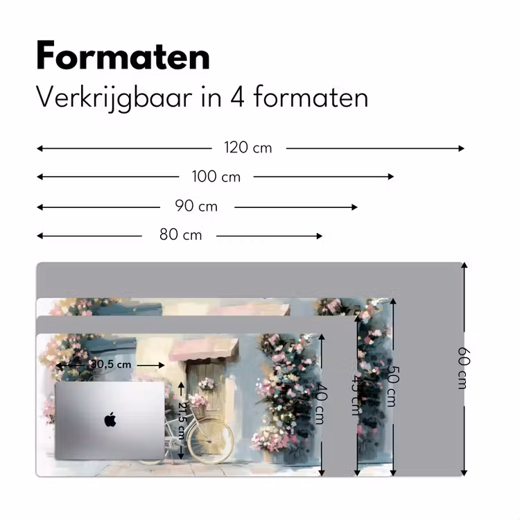 Bureau onderlegger - Fiets - Pastelkleuren - Bloemen — 7