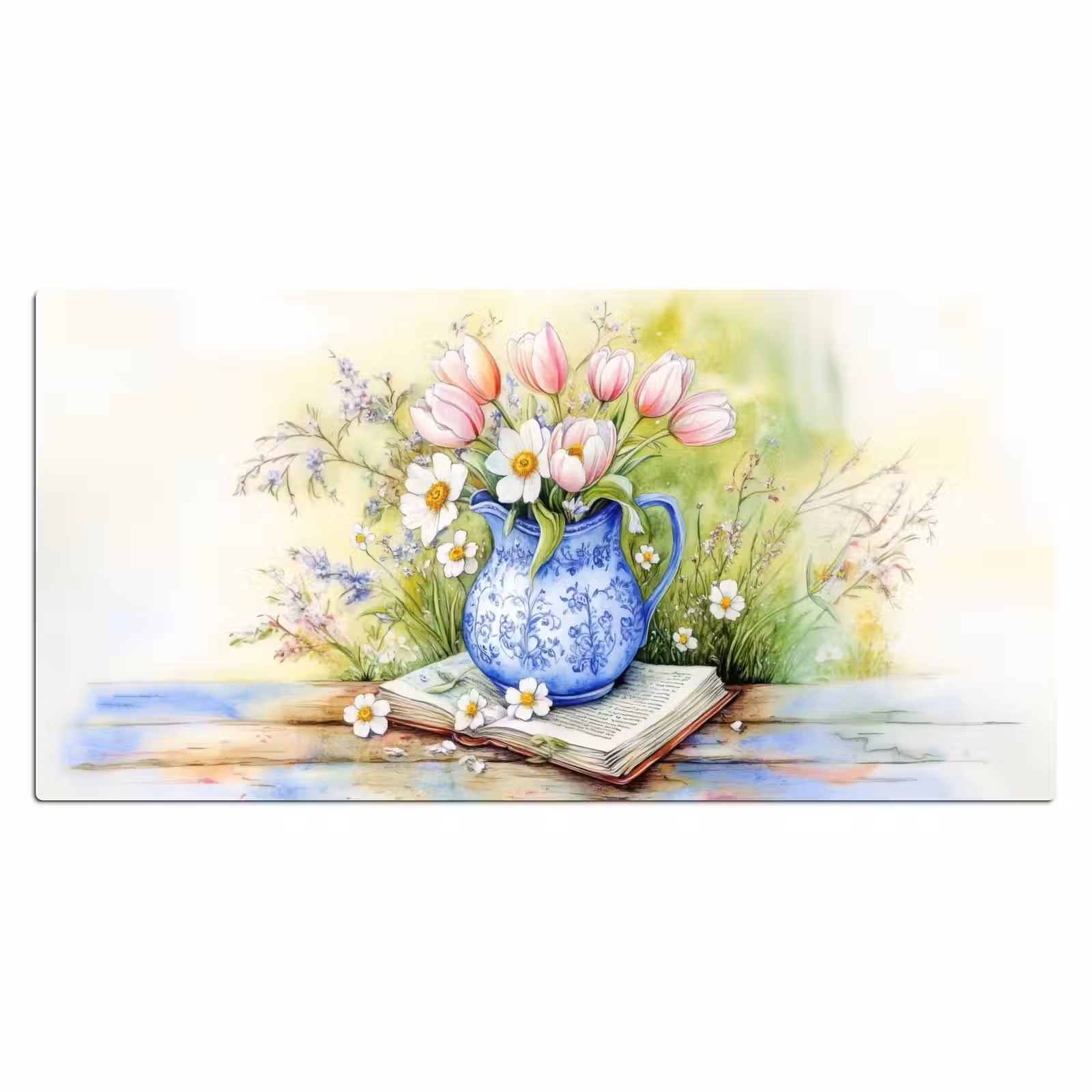 Bureau onderlegger - Vaas - Delftsblauw - Madeliefjes — 1