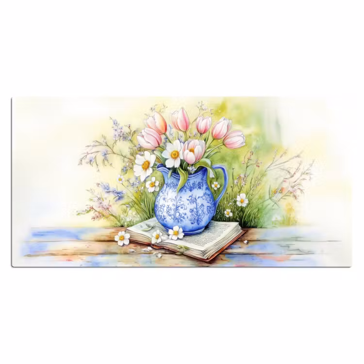 Bureau onderlegger - Vaas - Delftsblauw - Madeliefjes — 1