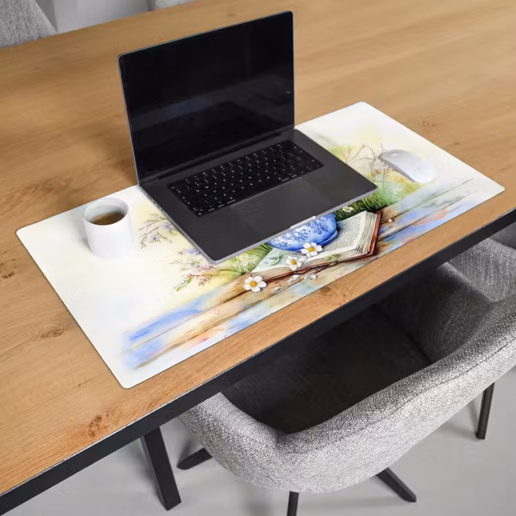 Bureau onderlegger - Vaas - Delftsblauw - Madeliefjes — 2