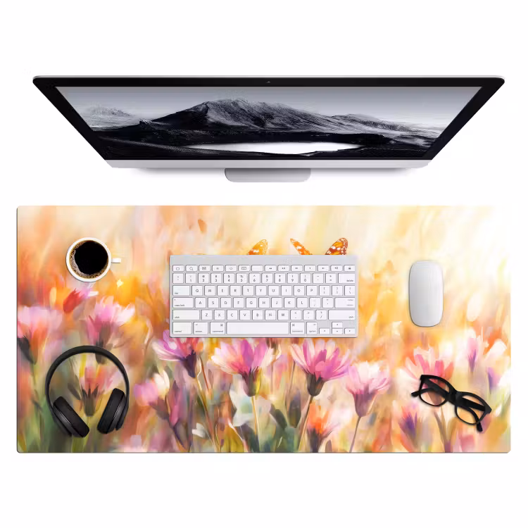 Bureau onderlegger - Vlinders - Oranje - Bloemen — 3