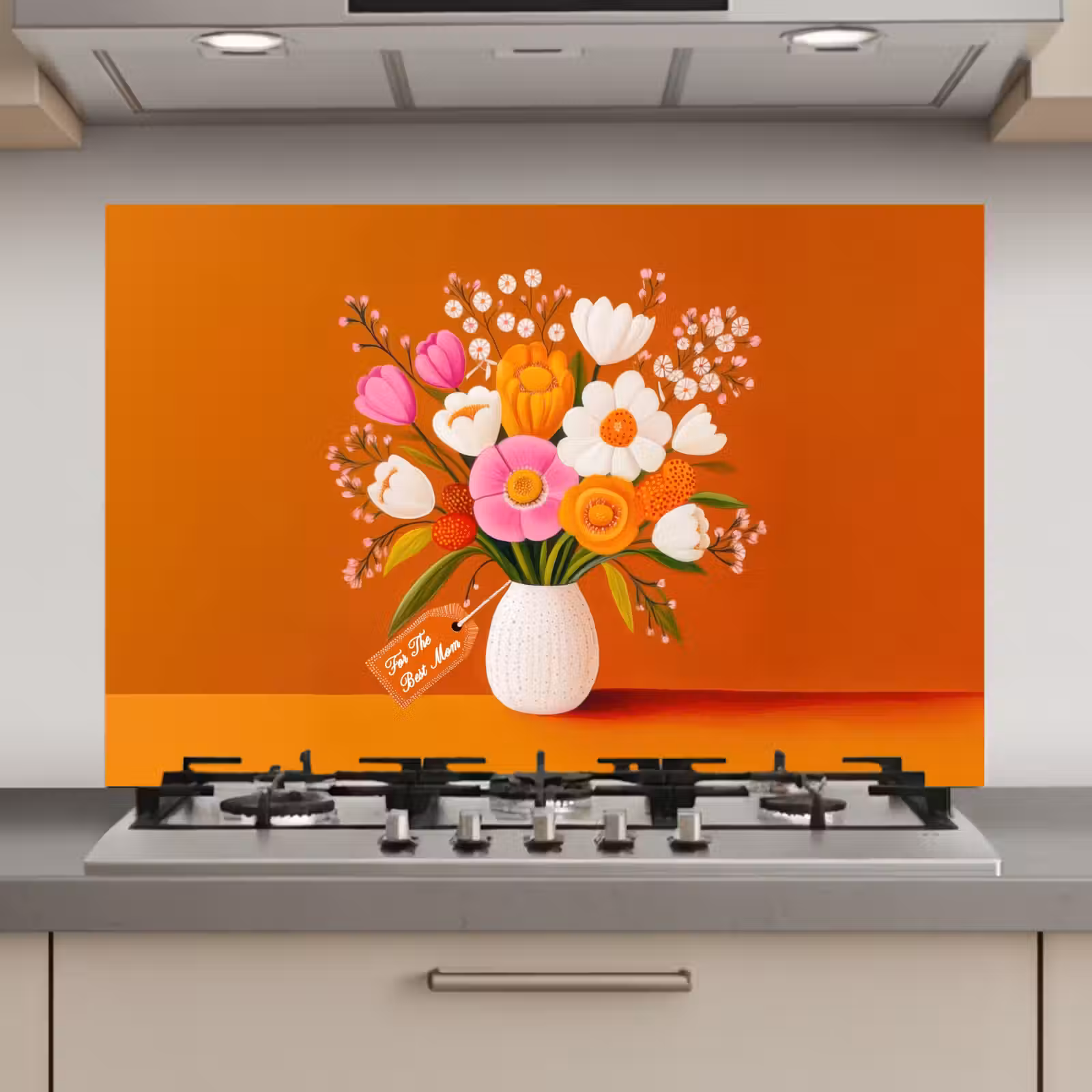 Spatscherm keuken - Vaas - Bloemen - Oranje — 1