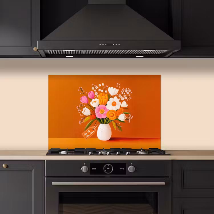 Spatscherm keuken - Vaas - Bloemen - Oranje — 2