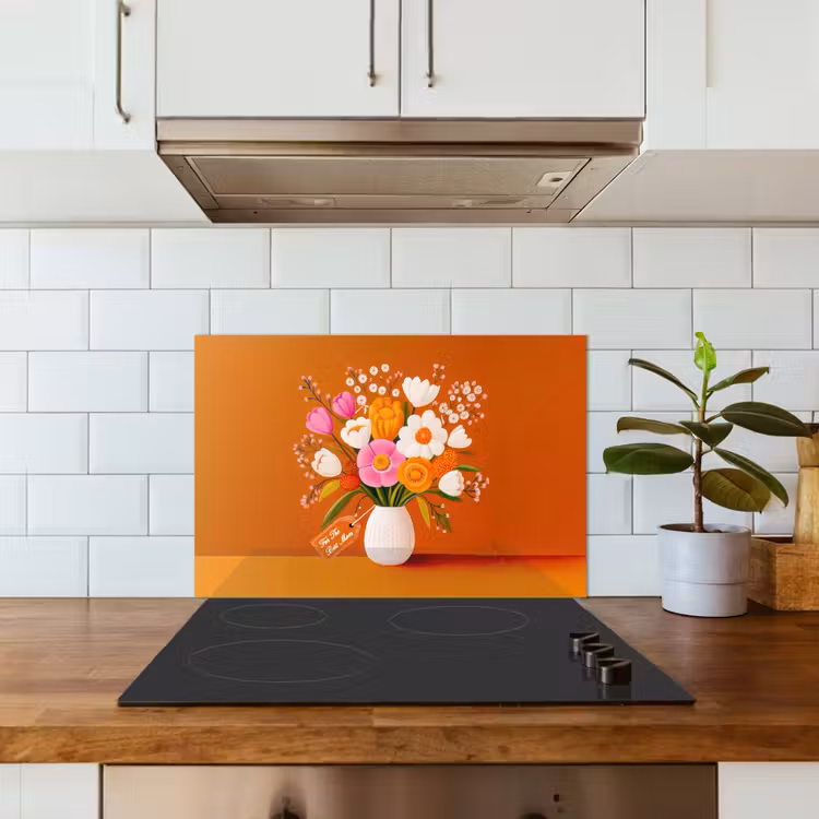 Spatscherm keuken - Vaas - Bloemen - Oranje — 6