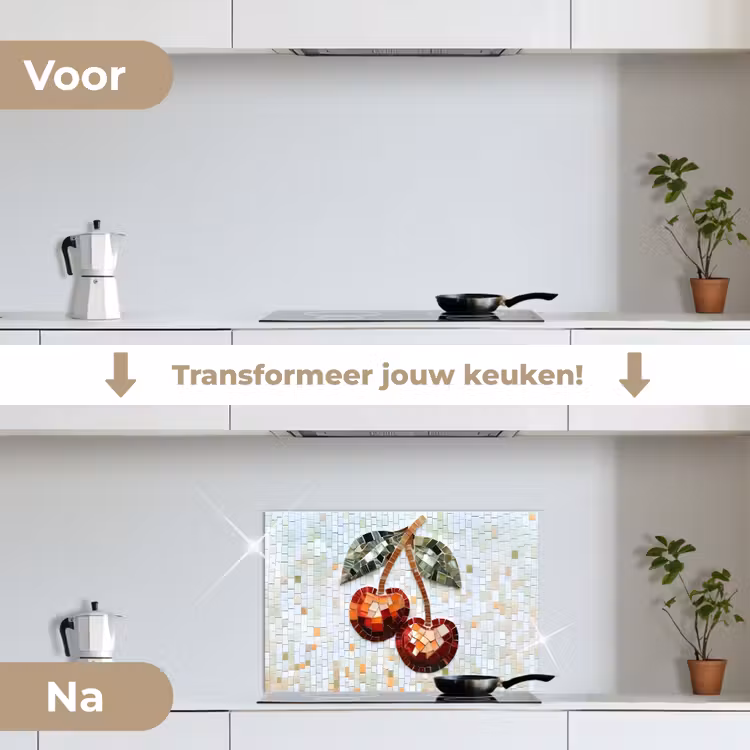 Spatscherm keuken - Kersen - Rood - Mozaïek - Blaadjes — 3