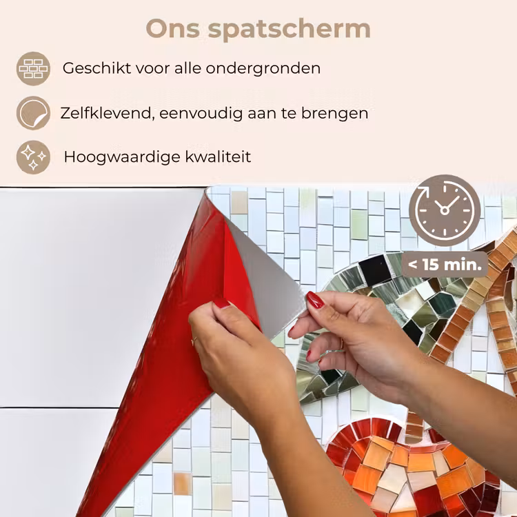 Spatscherm keuken - Kersen - Rood - Mozaïek - Blaadjes — 4