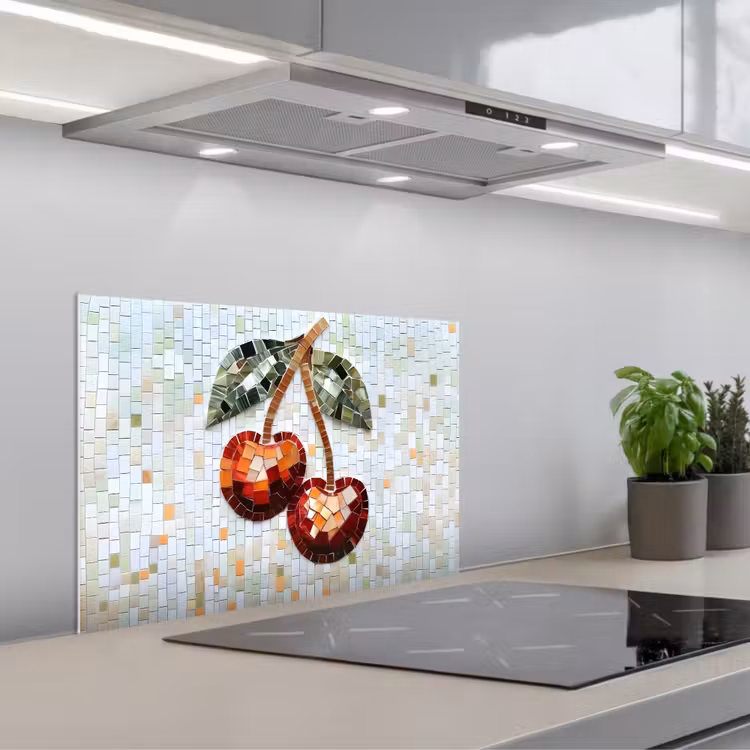Spatscherm keuken - Kersen - Rood - Mozaïek - Blaadjes — 5